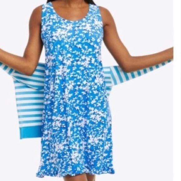 Draper James Comfy Stretchy Blue White Floral Dress with Ruffle Hem XXL/XXXL - Picture 1 of 7